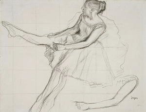 Dancer adjusting her tights, c.1880