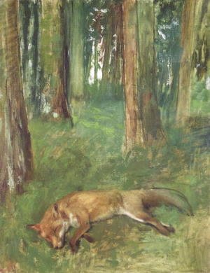 Dead fox lying in the Undergrowth, 1865