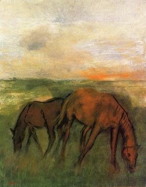 Edgar Degas - Two Horses in a Pasture