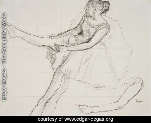 Dancer adjusting her tights, c.1880