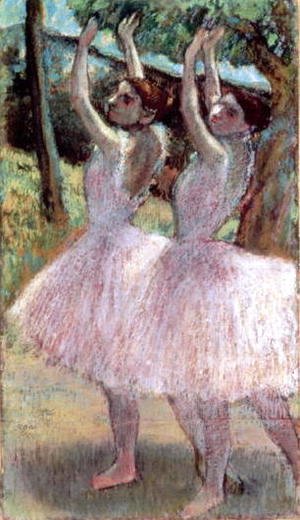 Edgar Degas - Dancers in violet dresses, arms raised, c.1900