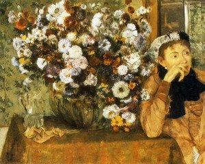 A Woman Seated beside a Vase of Flowers