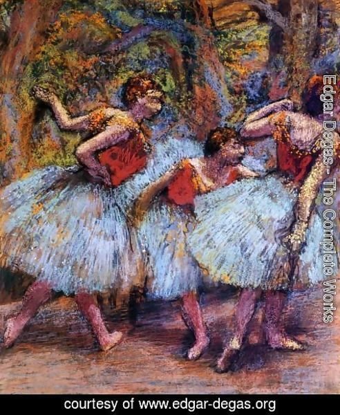 Edgar Degas - Three Dancers, Blue Skirts, Red Blouses