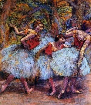 Three Dancers, Blue Skirts, Red Blouses