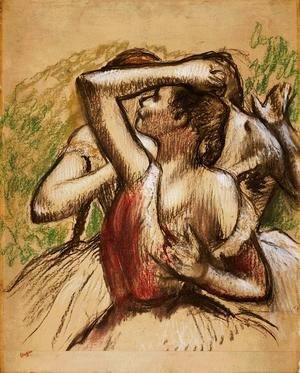 Edgar Degas - Three Ballet Dancers, One with Dark Crimson Waist