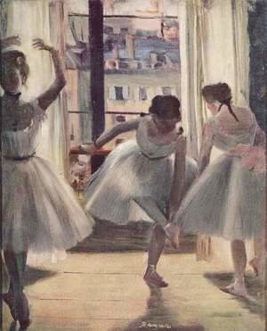 Edgar Degas - Three dancers in a exercise hall