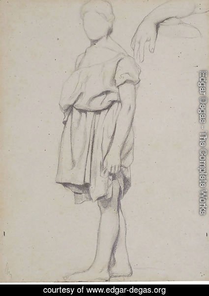 A draped figure in profile to the left, and a study of an arm