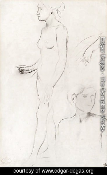 A nude Study for the Figure of Semiramis and futher Studies for her Hand and the Head and Shoulders of an Attendant