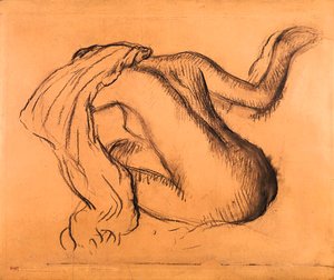 Femme nue assise, s'essuyant