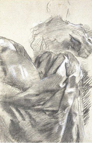 Femme vue de dos, etude de drape de la traine de sa robe
