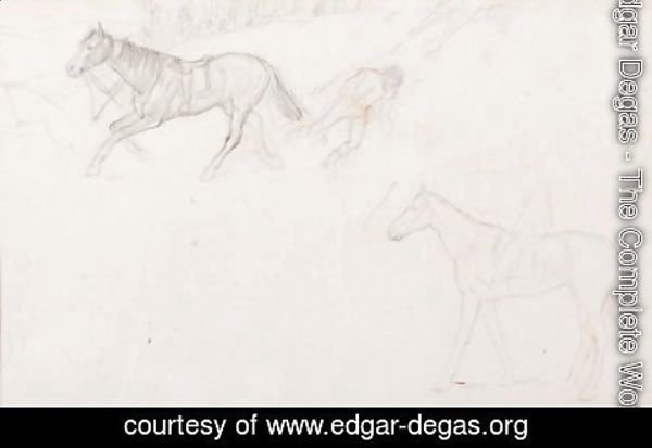 Edgar Degas - Etude Pour Le Jockey Blesse  Un Cheval Deleste De Son Cavalier Et Un Cheval Monte